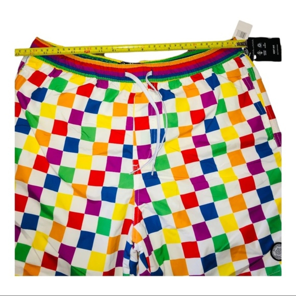 white & Rainbow checkered men’s swim‎ trunk new size large - Picture 7 of 9